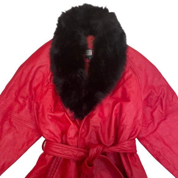 1970s Red Leather Maxi Coat w/ Real Black Fox Fur | Greg Bell, XL, Rare Vintage - Picture 14 of 14